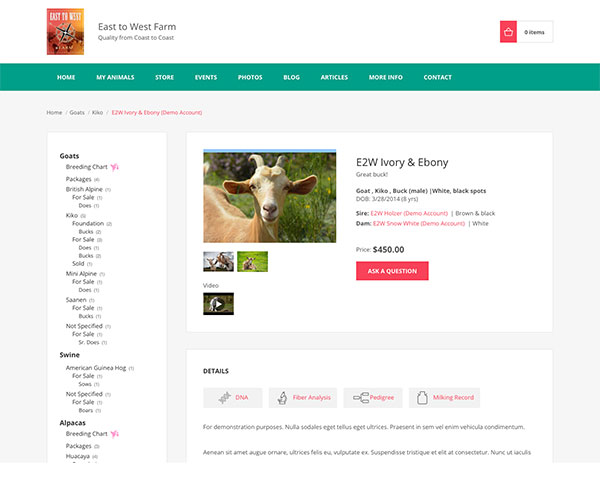 AGHA - Farm website animal sales page